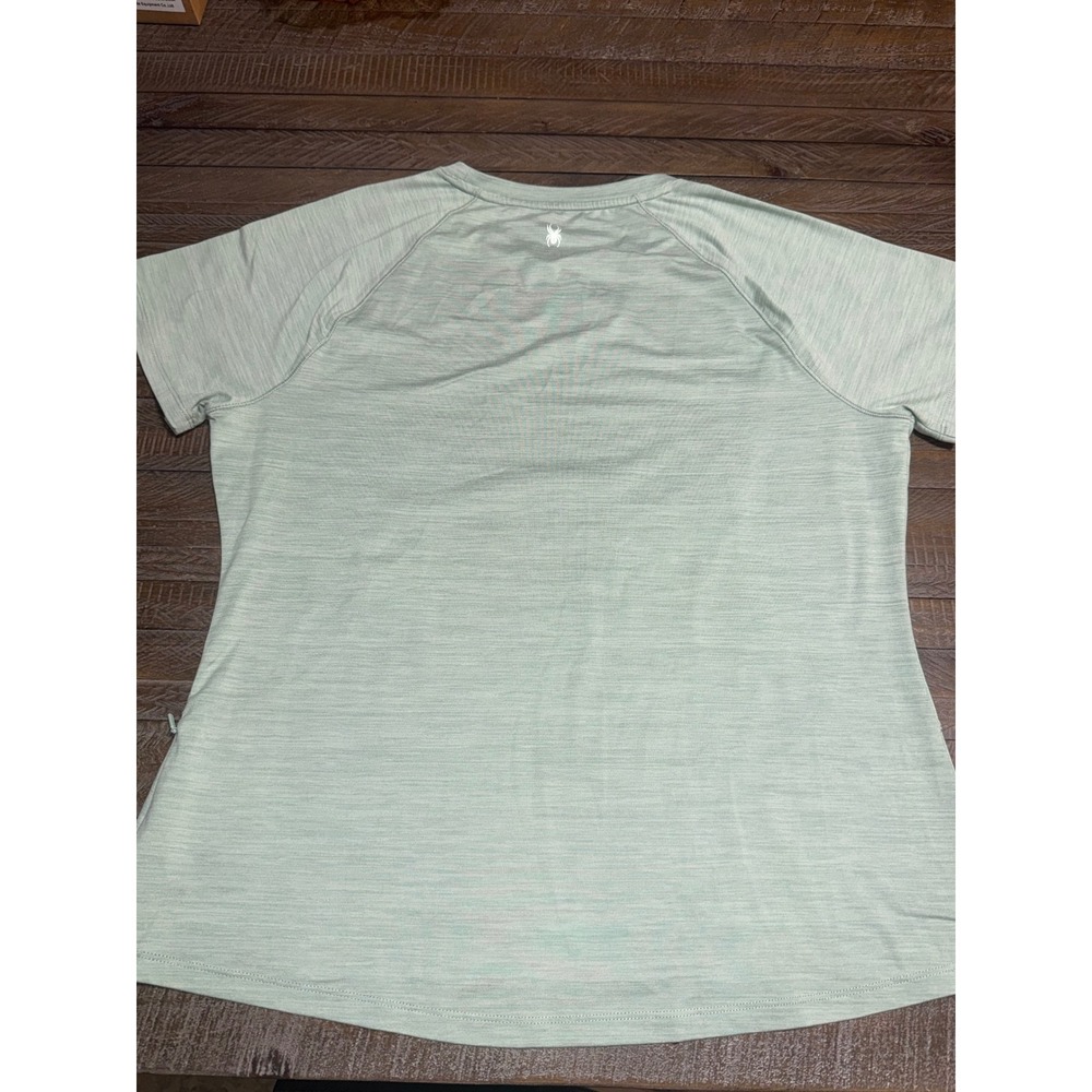 Spyder Active T-Shirt Womens XL Sage Green Short Sleeve Zip Pocket Preloved - Picture 3 of 10